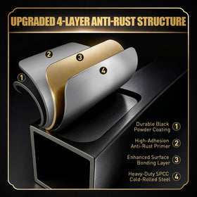 QuliMetal black steel design blends with outdoor grills and resists weather.