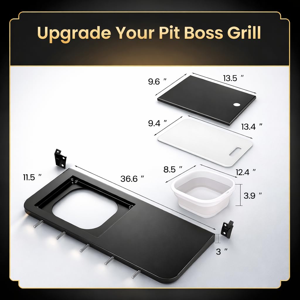 QuliMetal folding front shelf extends workspace for Pit Boss Austin XL and Savannah grills.