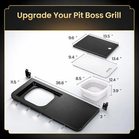 QuliMetal folding front shelf extends workspace for Pit Boss Austin XL and Savannah grills.