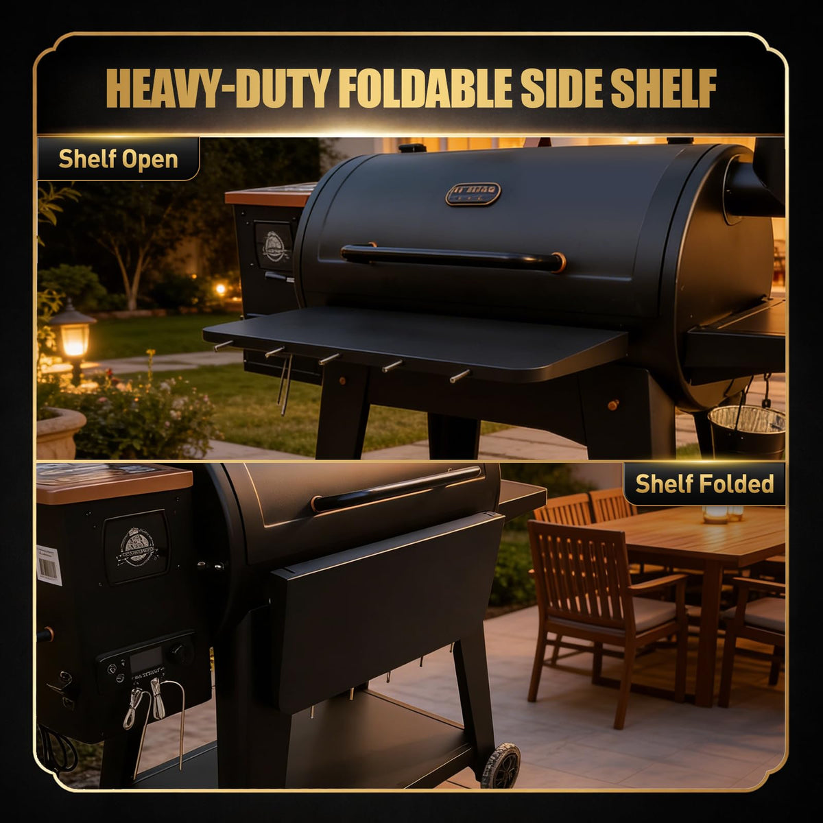 QuliMetal fold-down design front shelf saves space when not in use.