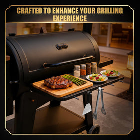 QuliMetal steel front shelf withstands outdoor grilling with sturdy support.