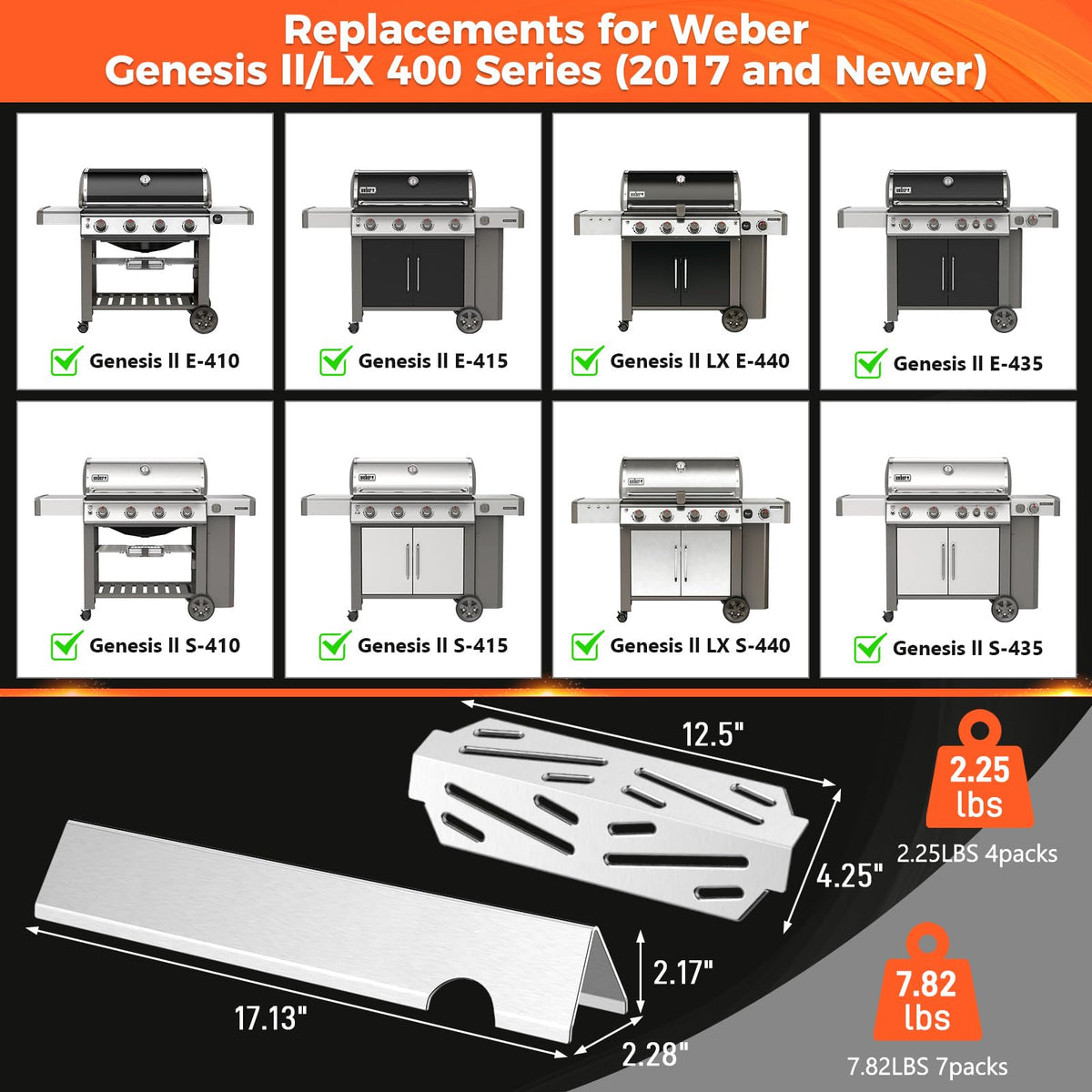 QuliMetal heat deflectors four-pack protects burners and promotes even grilling.