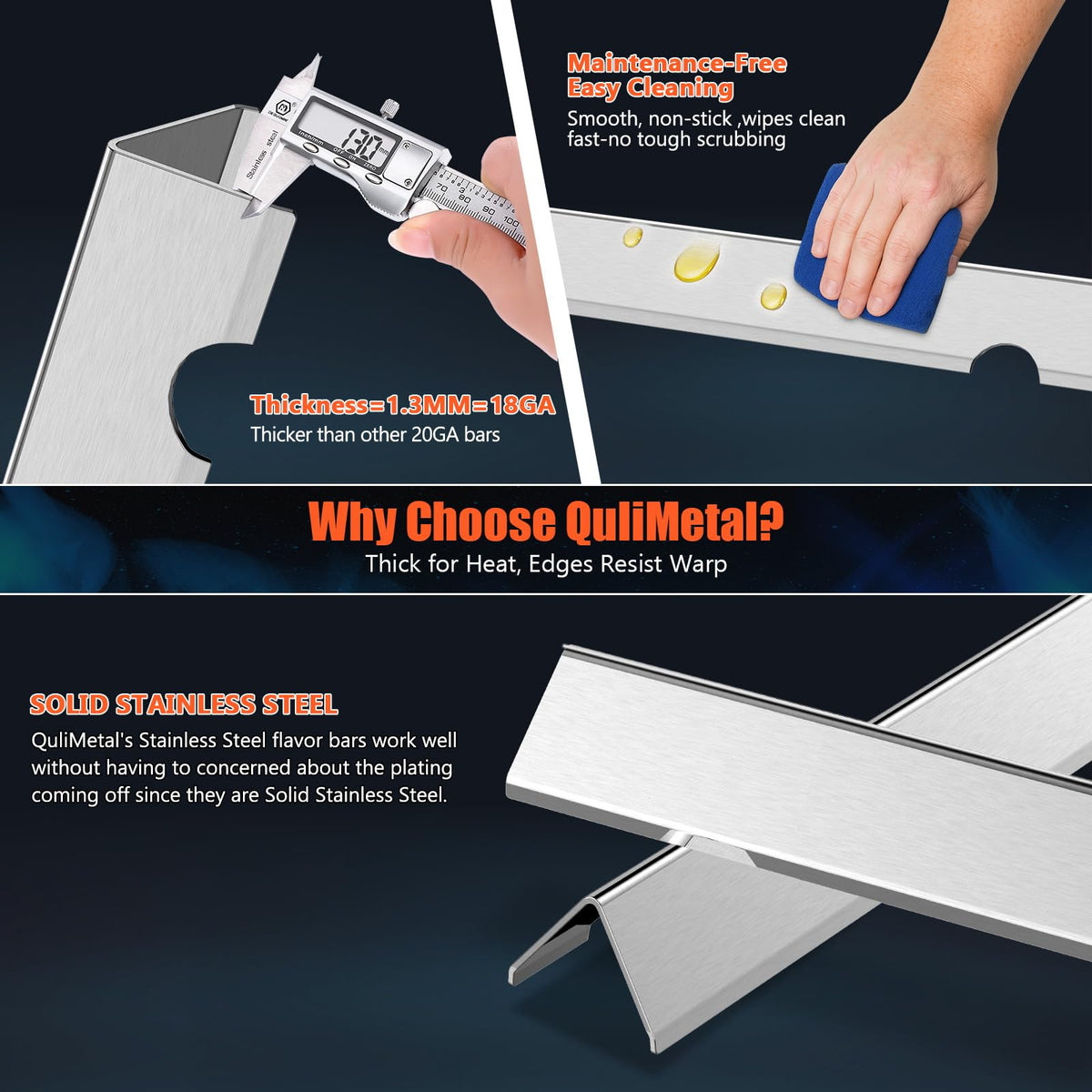QuliMetal heat distribution optimization reduces flare-ups on Weber Genesis II grills.