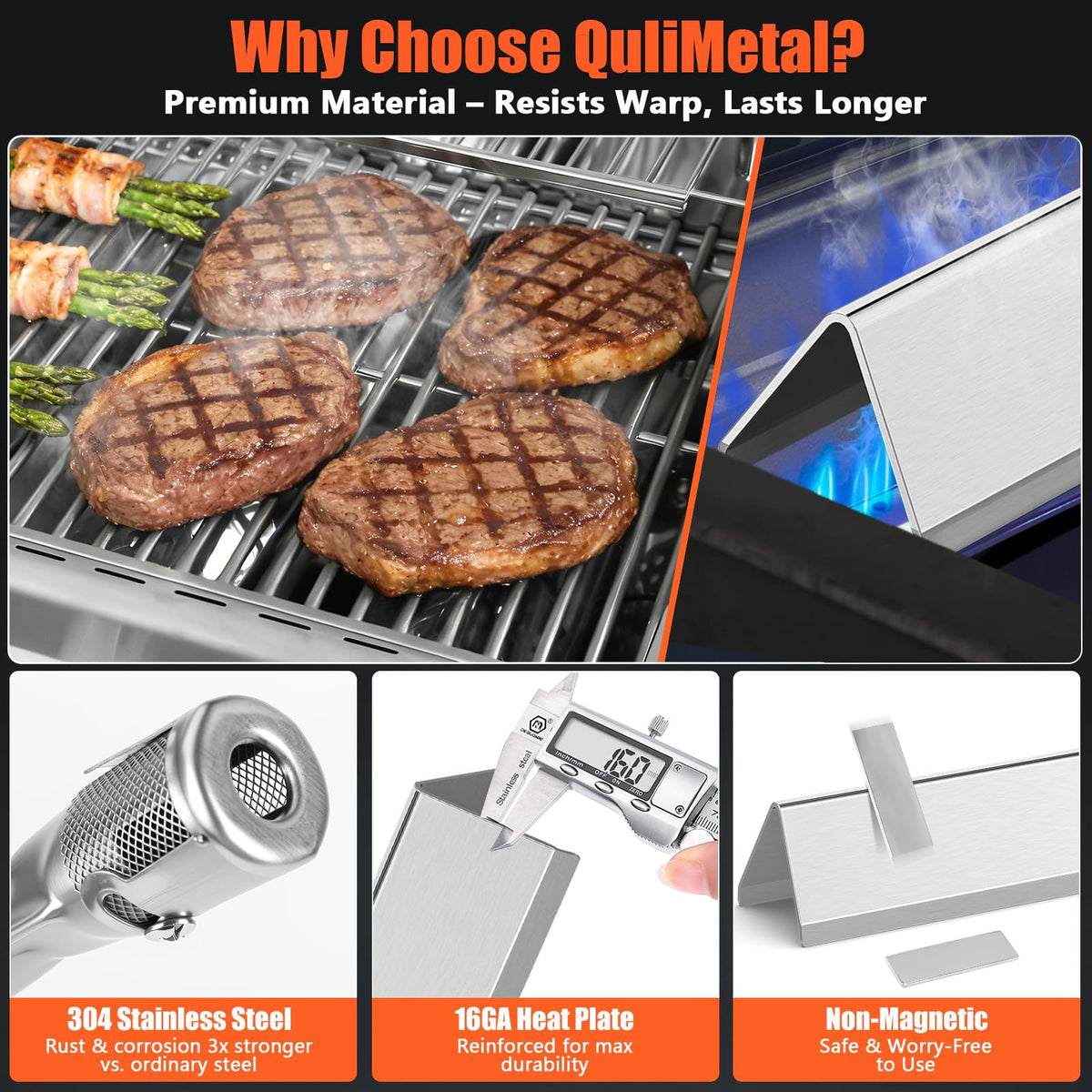 QuliMetal Spirit E310 center burner provides balanced heat and fast preheating.