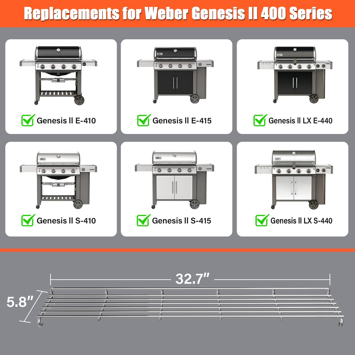 Stainless steel construction ensures durable performance on Weber Genesis II 400 Series