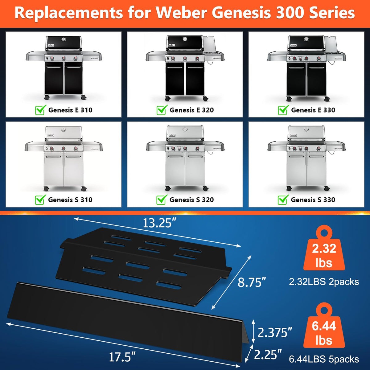QuliMetal heat deflectors for Weber Genesis protect burners and promote even cooking.