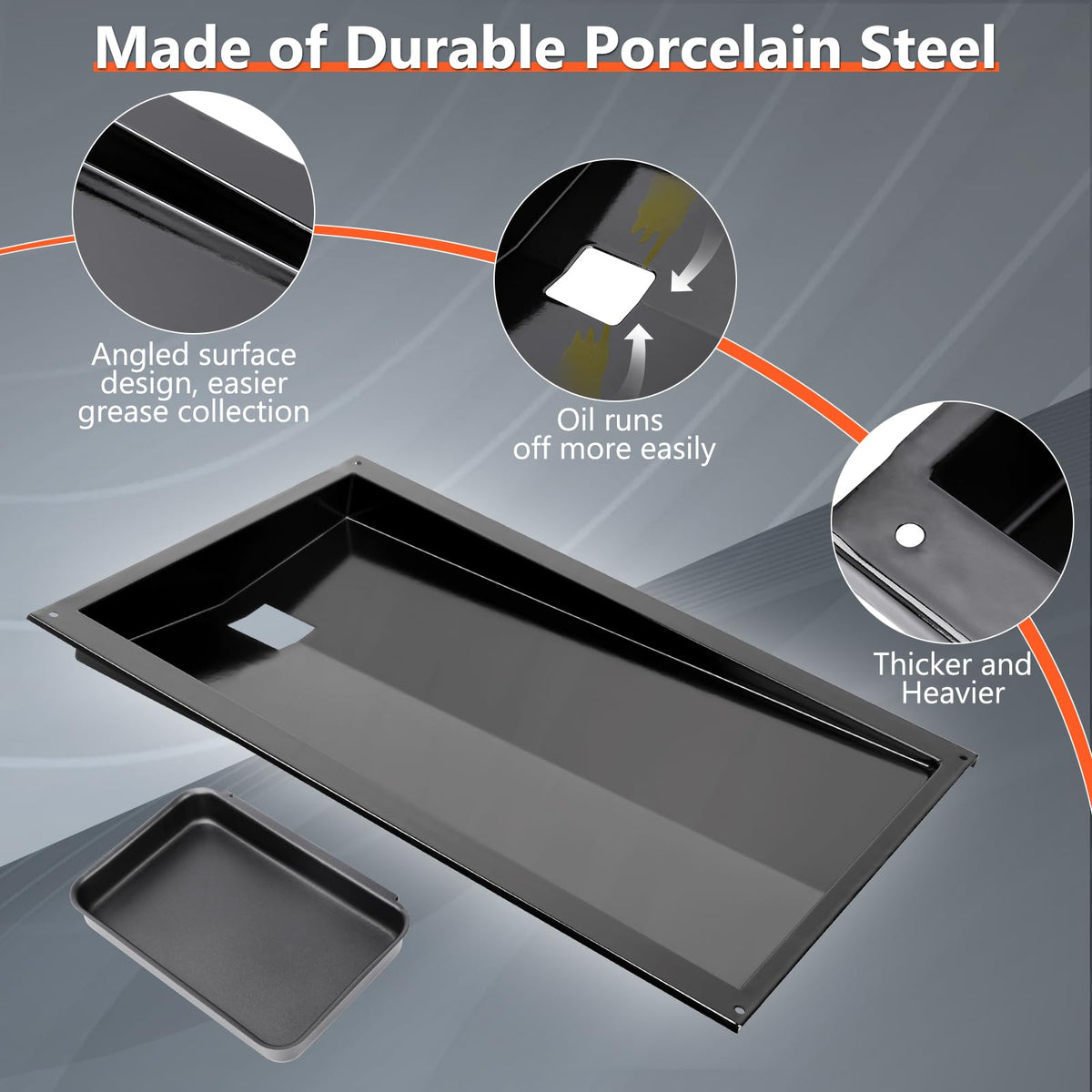 QuliMetal Genesis drip tray dimensions close-up for Weber compatibility.