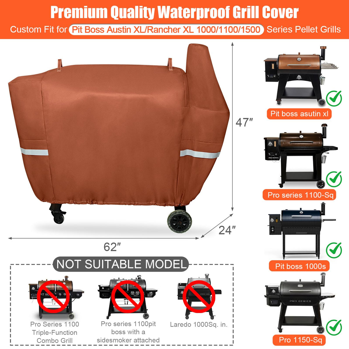 QuliMetal grill cover for Pit Boss Rancher XL 1000S, side view, wind and moisture defense