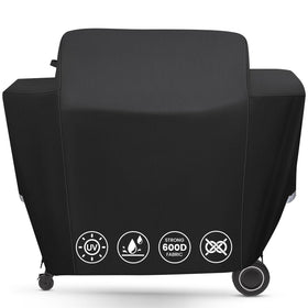 QuliMetal grill cover on Traeger Ironwood 885, full-length protection against rain and sun