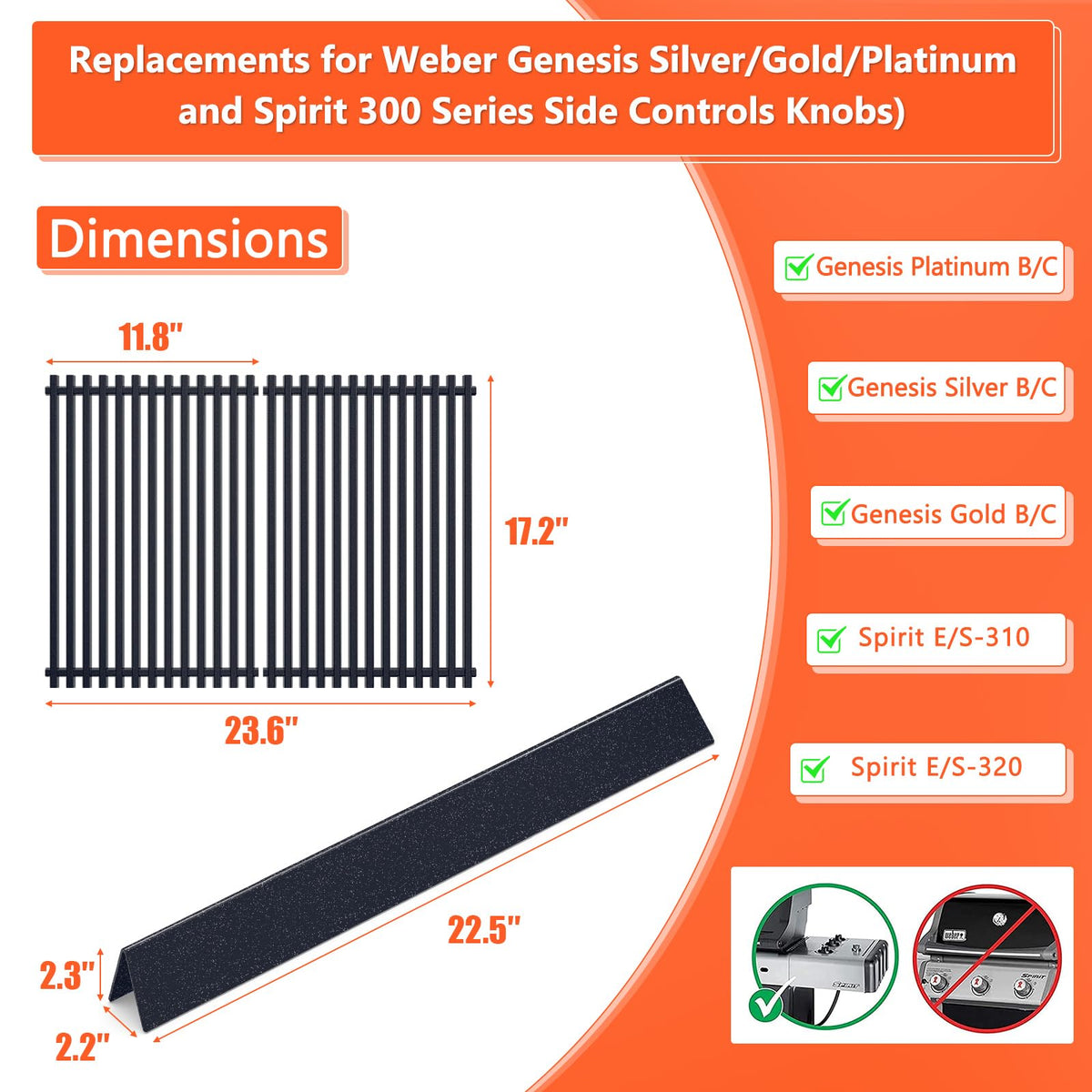 QuliMetal grill grates 17.2-inch ensure sturdy searing and clean grill marks.