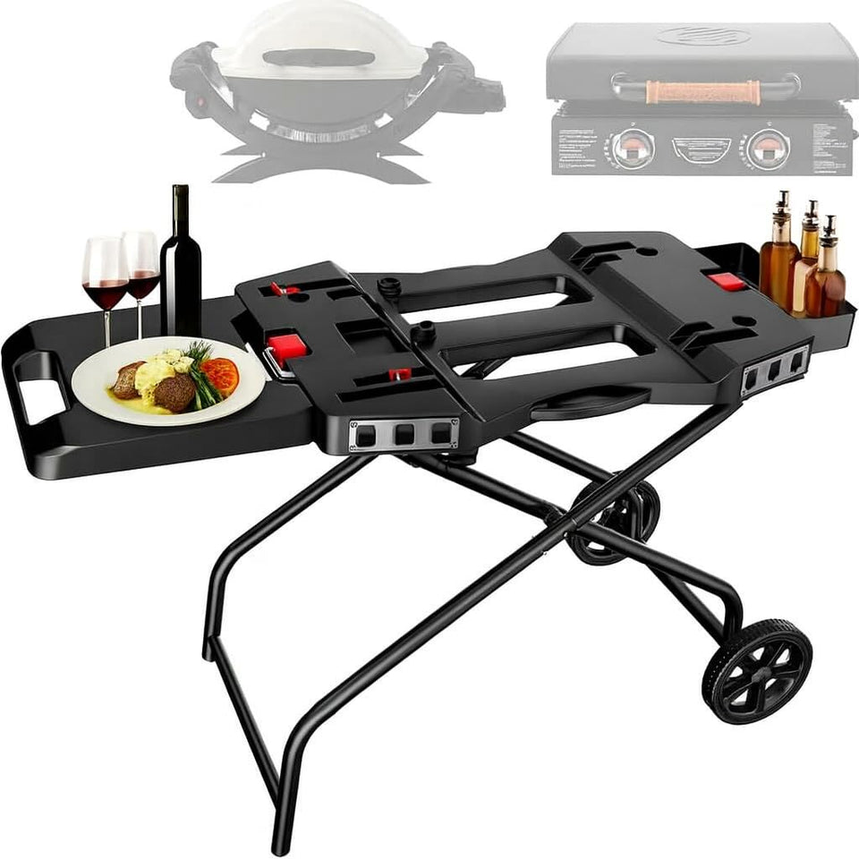 QuliMetal outdoor grill cart fits Weber Q series for portable backyard grilling.