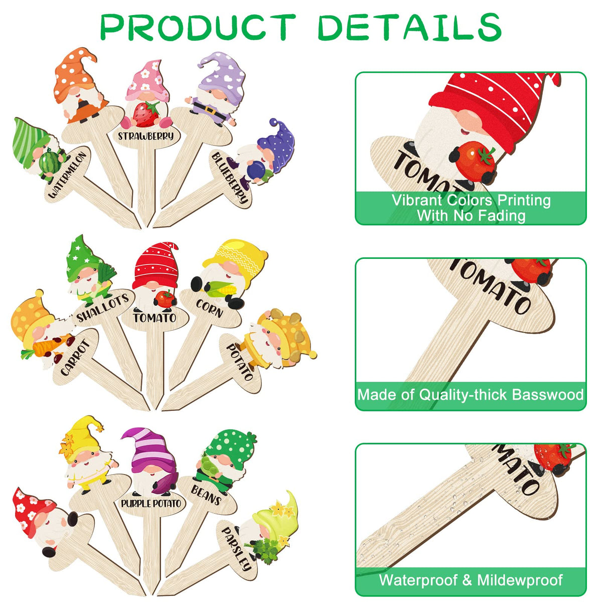 Qunclay gnome plant markers for potted plants aiding quick identification