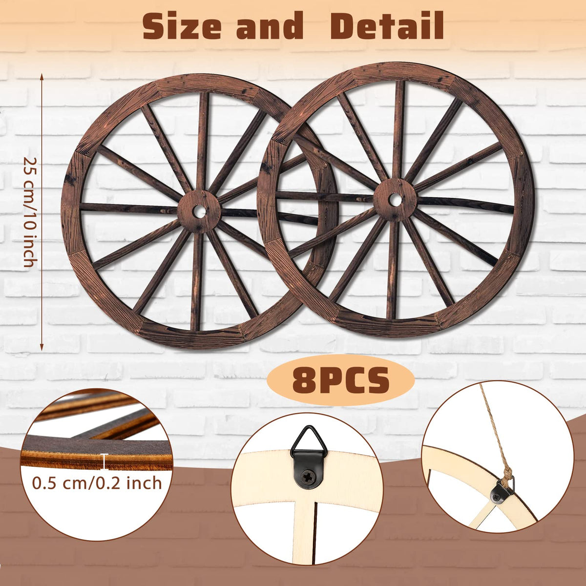 Qunclay wagon wheels provide lightweight, easy-to-hang accent for bars and patios.