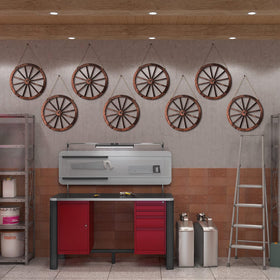 Qunclay wagon wheels blend outdoors indoors for a cohesive look.