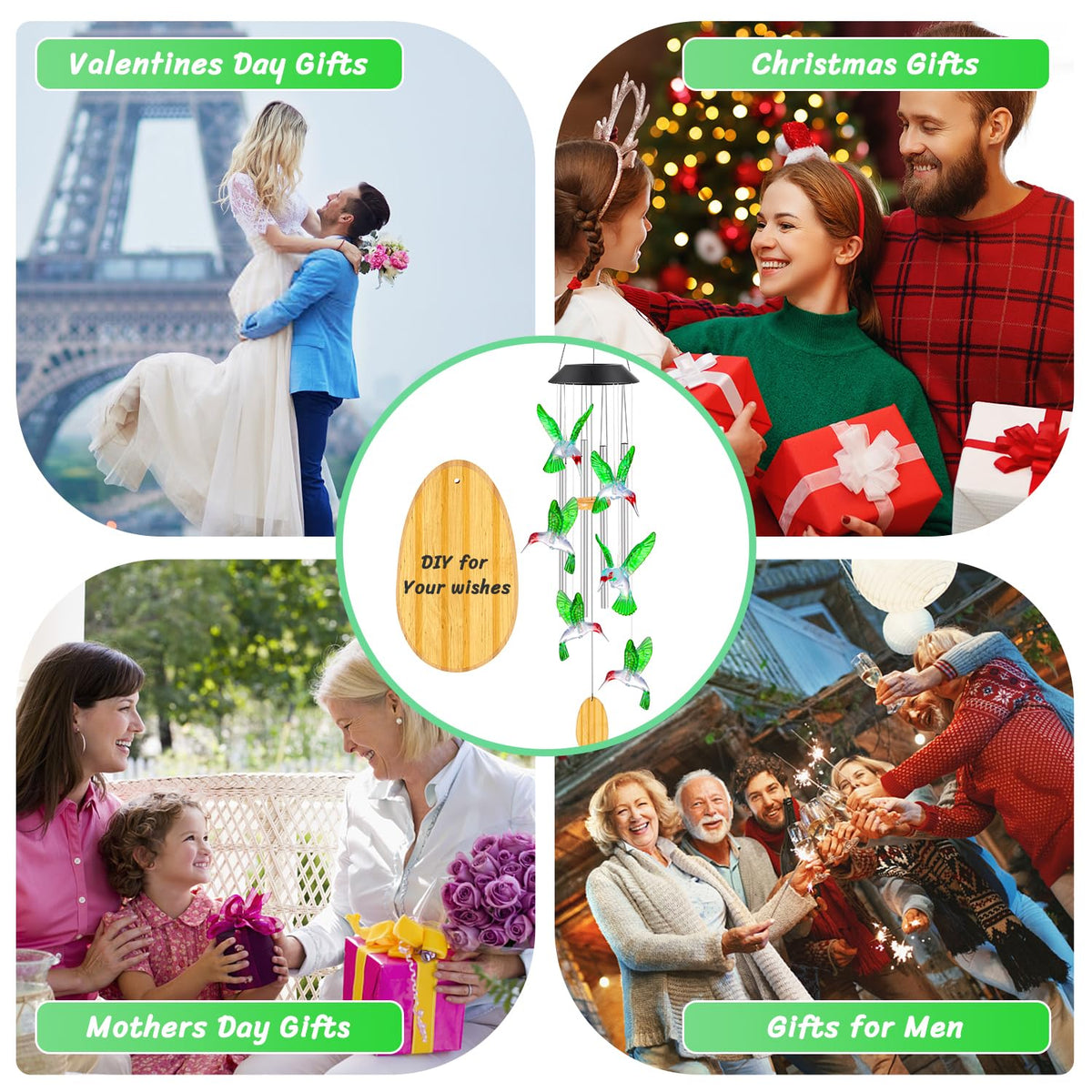 QUNPON hummingbird wind chime makes a charming Christmas gift.