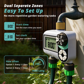 QUOBAS Brass Sprinkler Timer LCD display enables simple programming and monitoring.