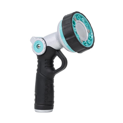 QUOBAS garden hose nozzle heavy-duty with six spray patterns for versatile watering tasks.