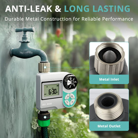 QUOBAS Sprinkler Timer durable metal construction withstands outdoor weather.