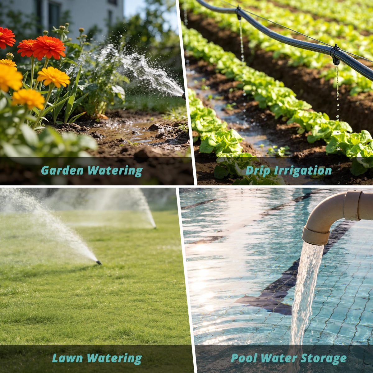 QUOBAS sprinkler timer versatile for garden watering, pool fill, and RV connections.