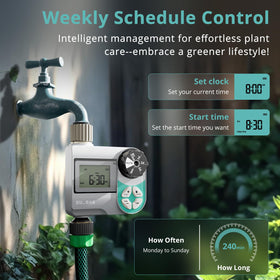 QUOBAS Sprinkler Timer programming dial simplifies scheduling for lawn and garden.