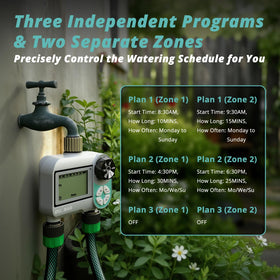 QUOBAS sprinkler timer rain delay function helps conserve water during wet weather.