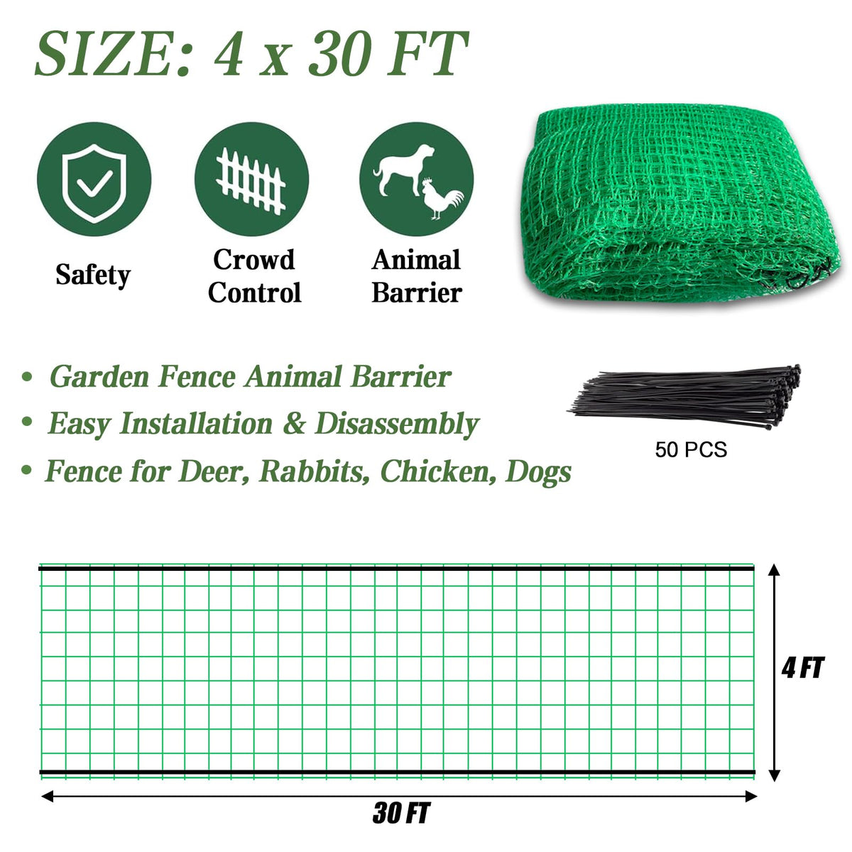 Quobiad Garden Fence animal-barrier suitable for pets, poultry, and deer.