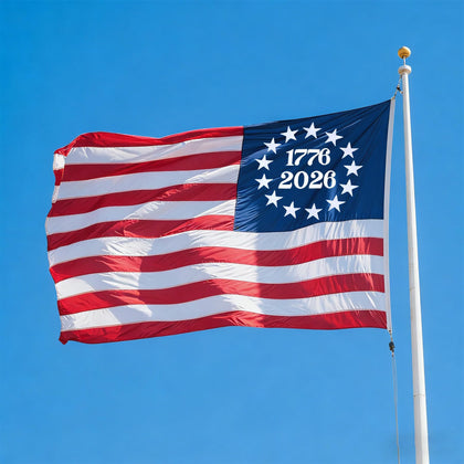 QUOFAD 1776-2026 flag embroidery close-up shows textured stars for premium outdoor display