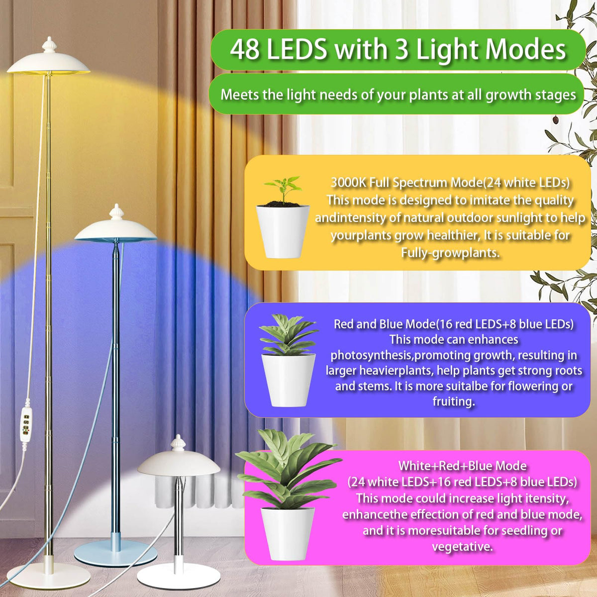 Quplavo full-spectrum LED covers 380-800 nm for healthy growth.