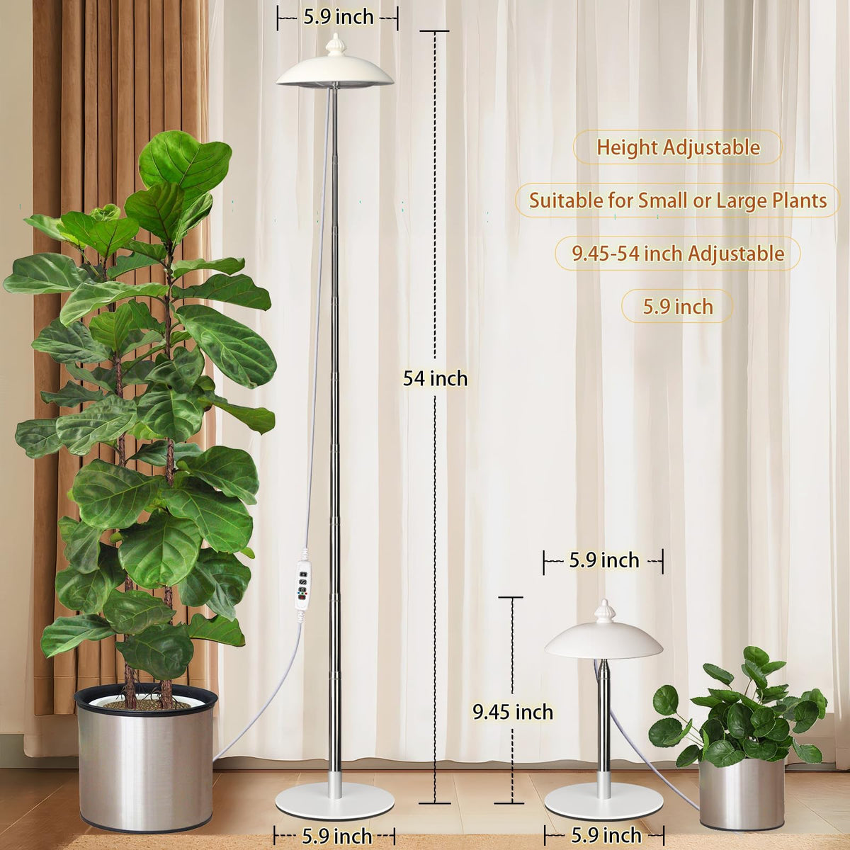 Quplavo floor grow light umbrella shade design adds elegant lighting for plants.