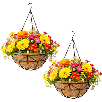 Qusuxi 12-inch geometric hanging basket frame, sturdy for patio display.
