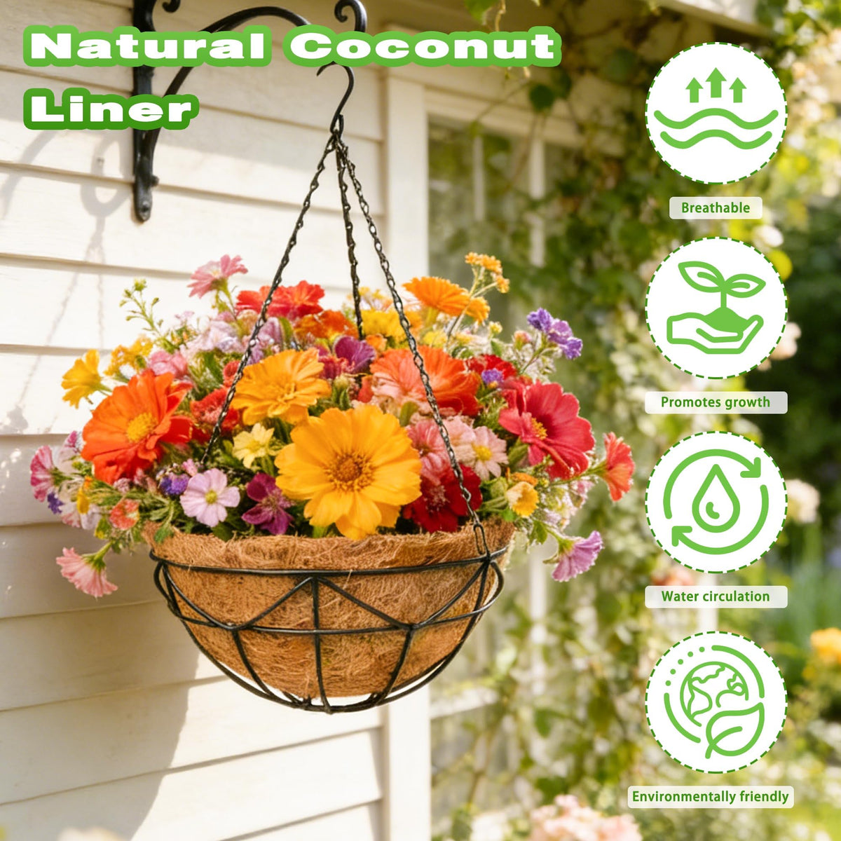 Qusuxi coco coir liner promotes airflow and moisture balance for roots.