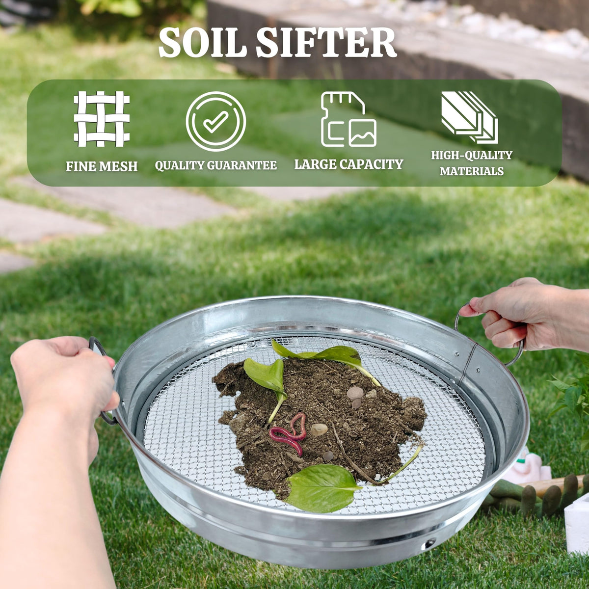 QUTIING fine-mesh captures dirt and sawdust for cleaner soil.