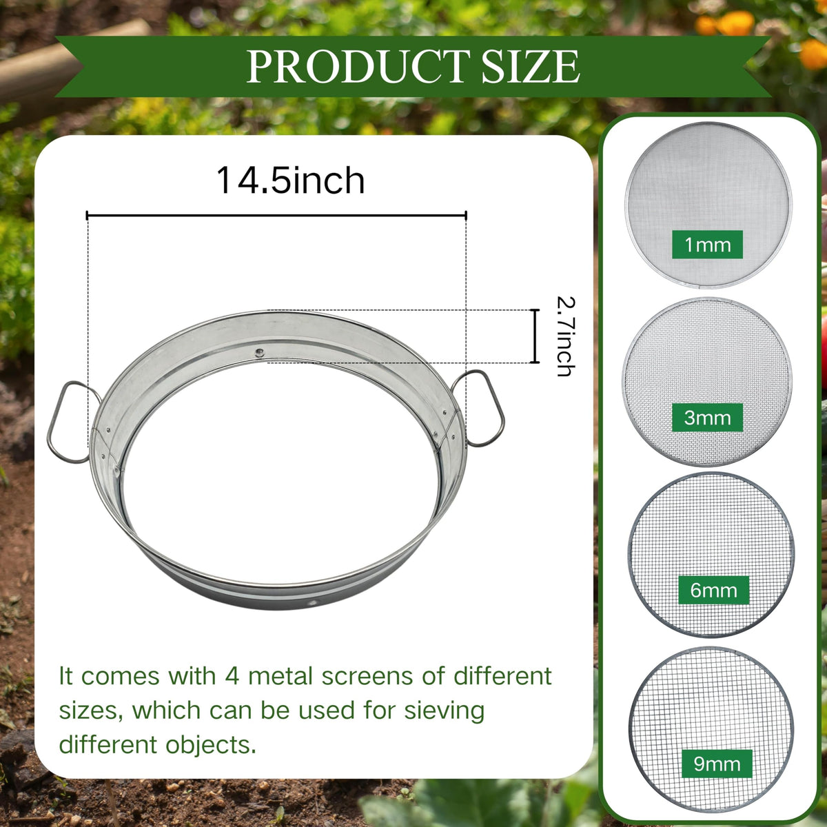 QUTIING rock sifter with large capacity enables quick debris filtering in gardens.