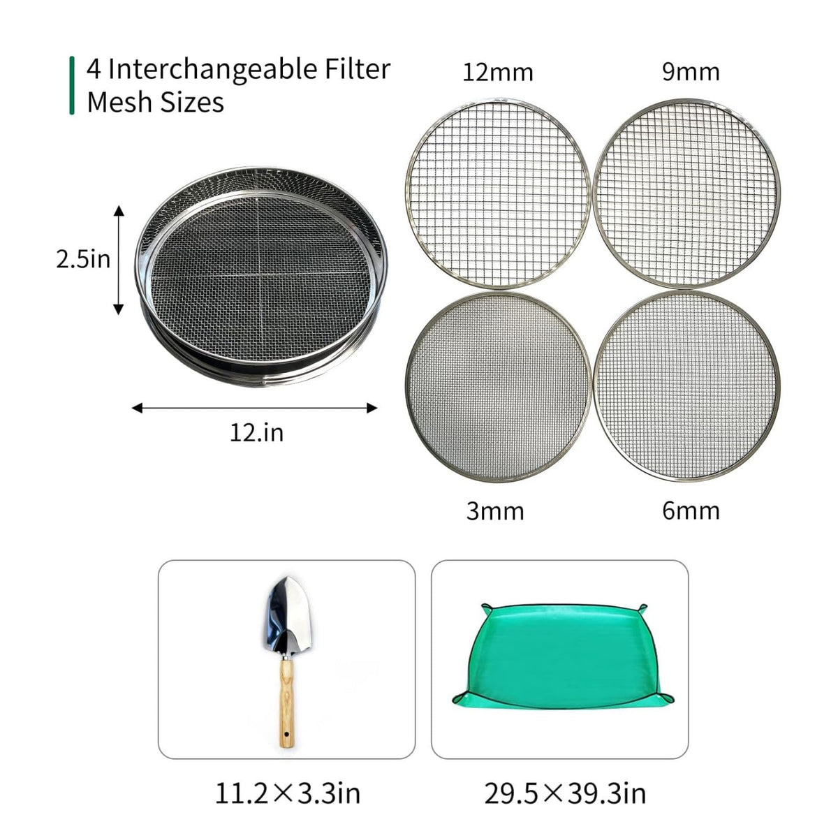 QUTIING green repotting mat keeps screened soil tidy during gardening.