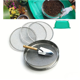 QUTIING soil sifter 12-inch with four replaceable screens for garden soil screening.