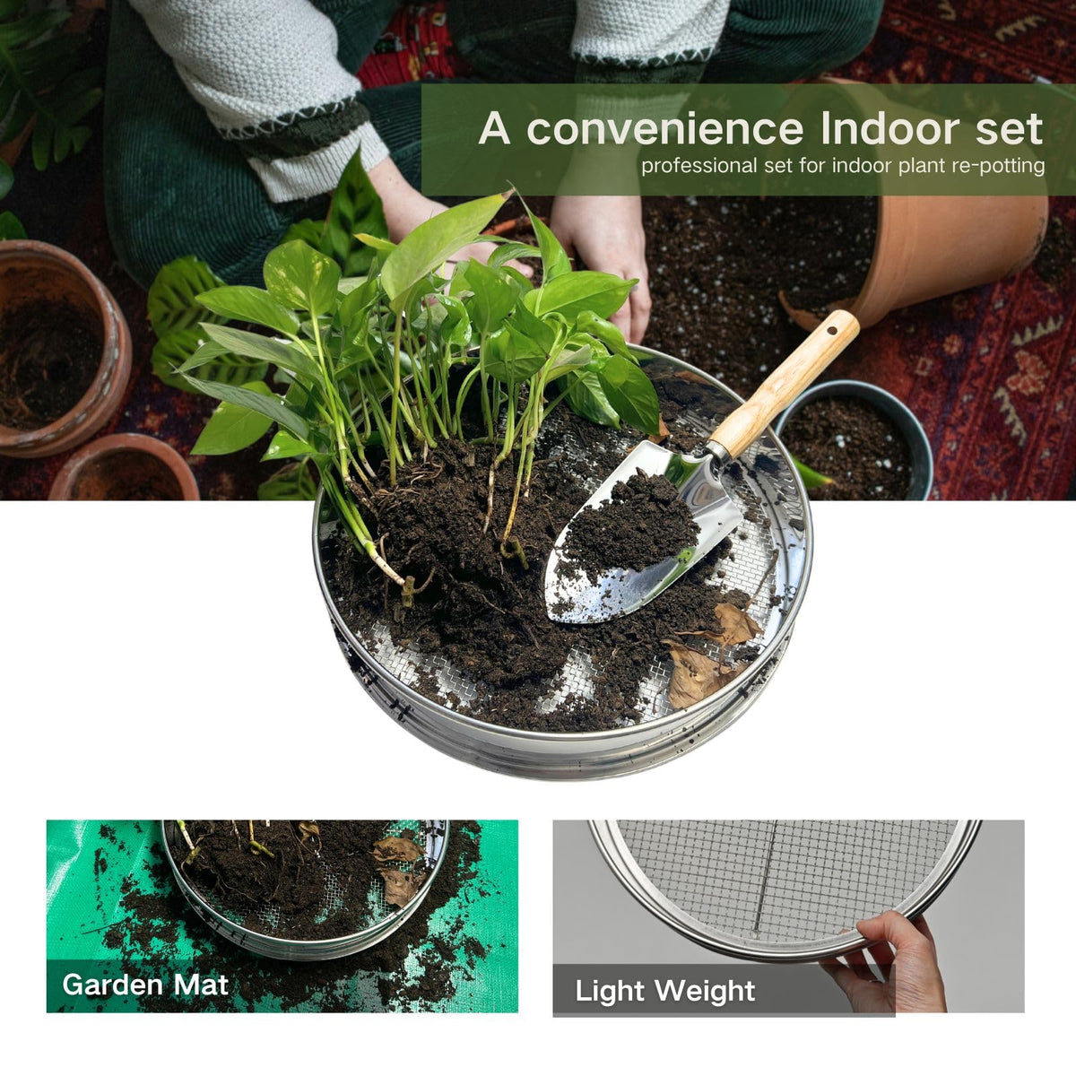 QUTIING sifter helps separate debris, weeds, and gravel for gardening projects.