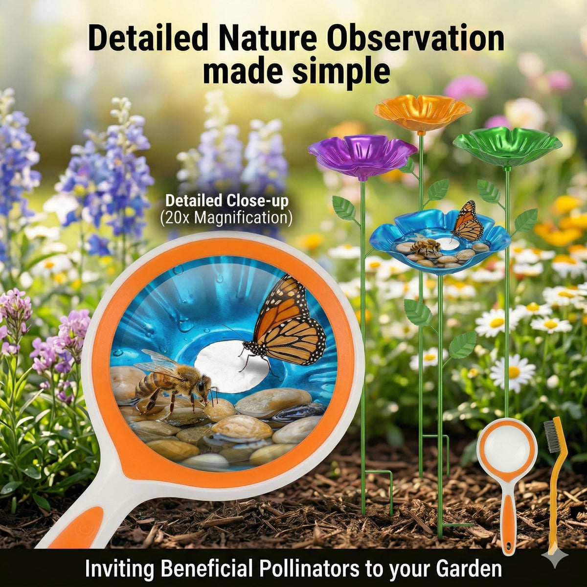 Quzovlta garden-border arrangement with four-color station near pollinator flowers