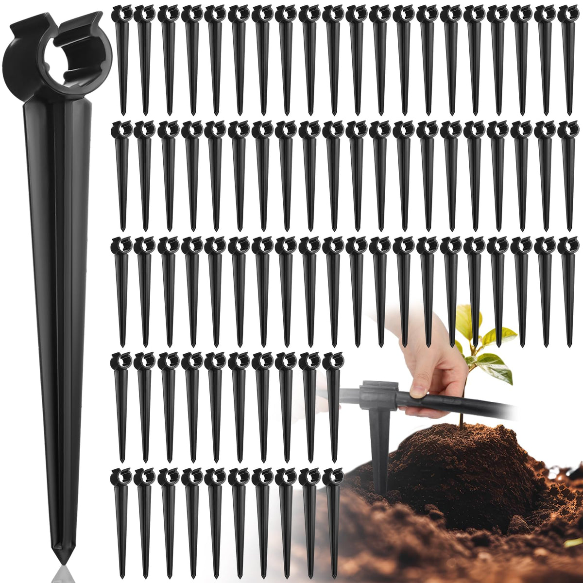 Quzzil irrigation stake package for easy replenishment and organized drip systems.