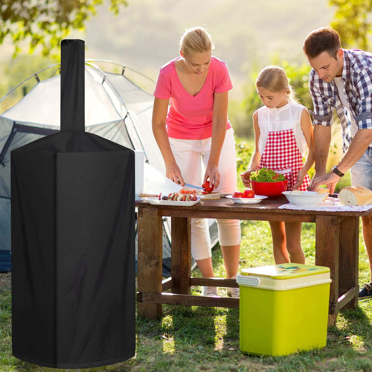 QVEEQ cover handle detail shows lifted lid for convenient handling