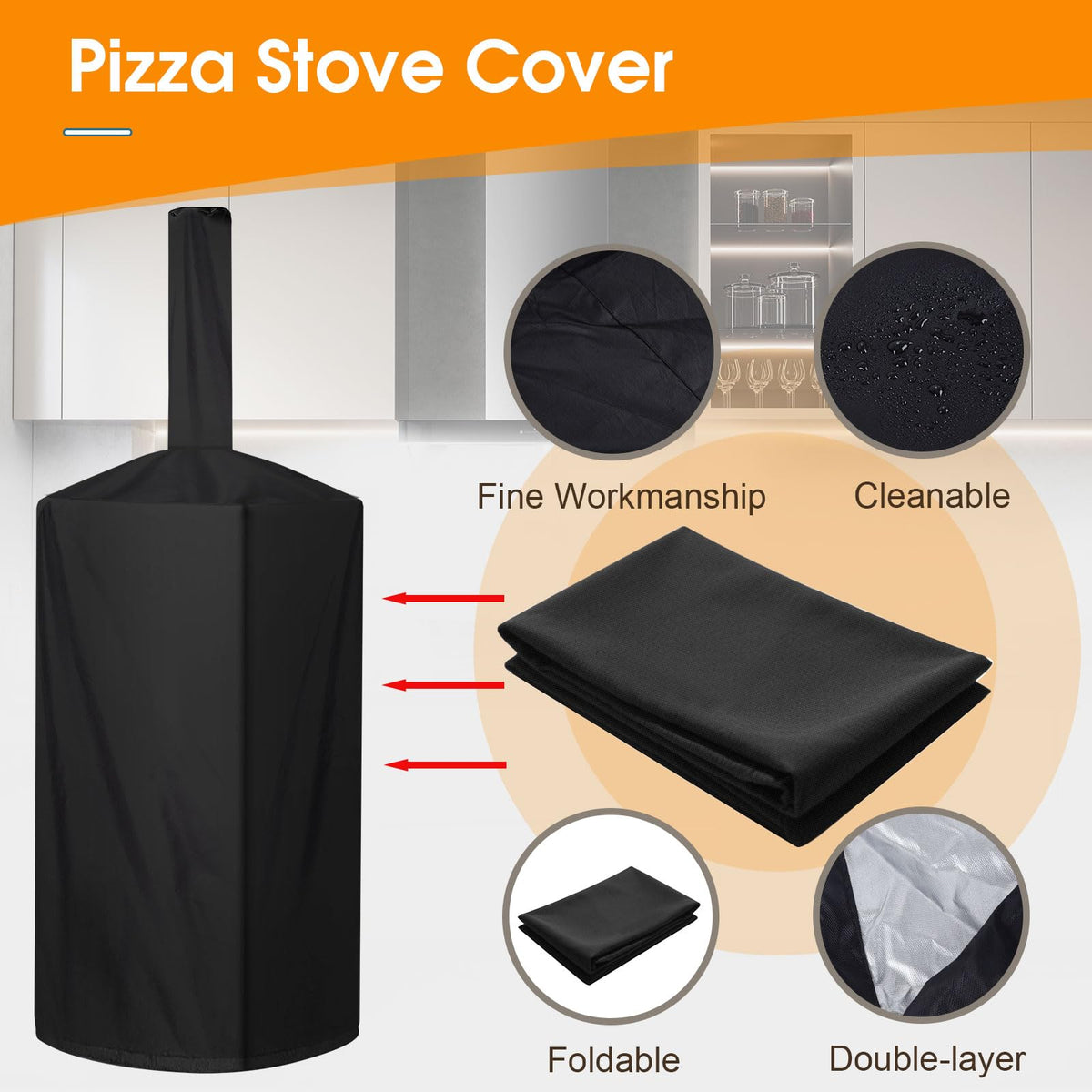 QVEEQ pizza oven cover waterproof material protects against rain and snow