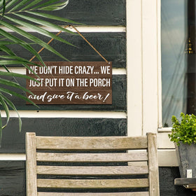QVUXZ porch wood sign standing setup ready on a deck or shelf