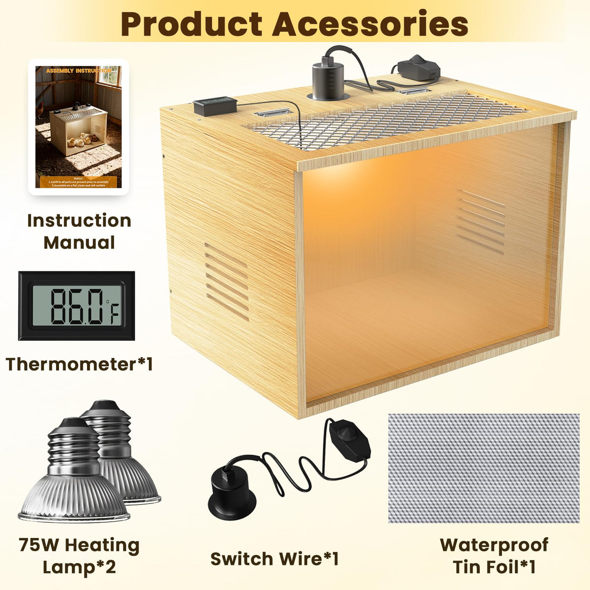 QVVCOOP 75W heat lamps provide warm, consistent brooding warmth.