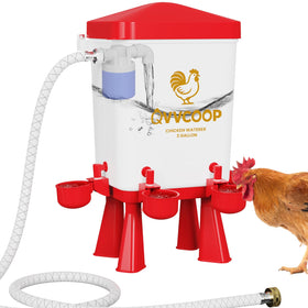 QVVCOOP automatic waterer with float valve ensures steady fresh water for chickens.