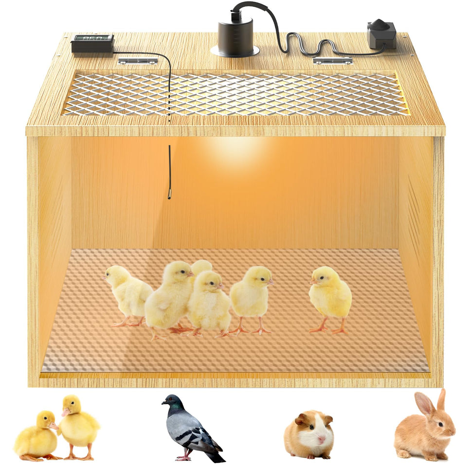 QVVCOOP 16-inch wooden brooder box offers spacious space for chicks.