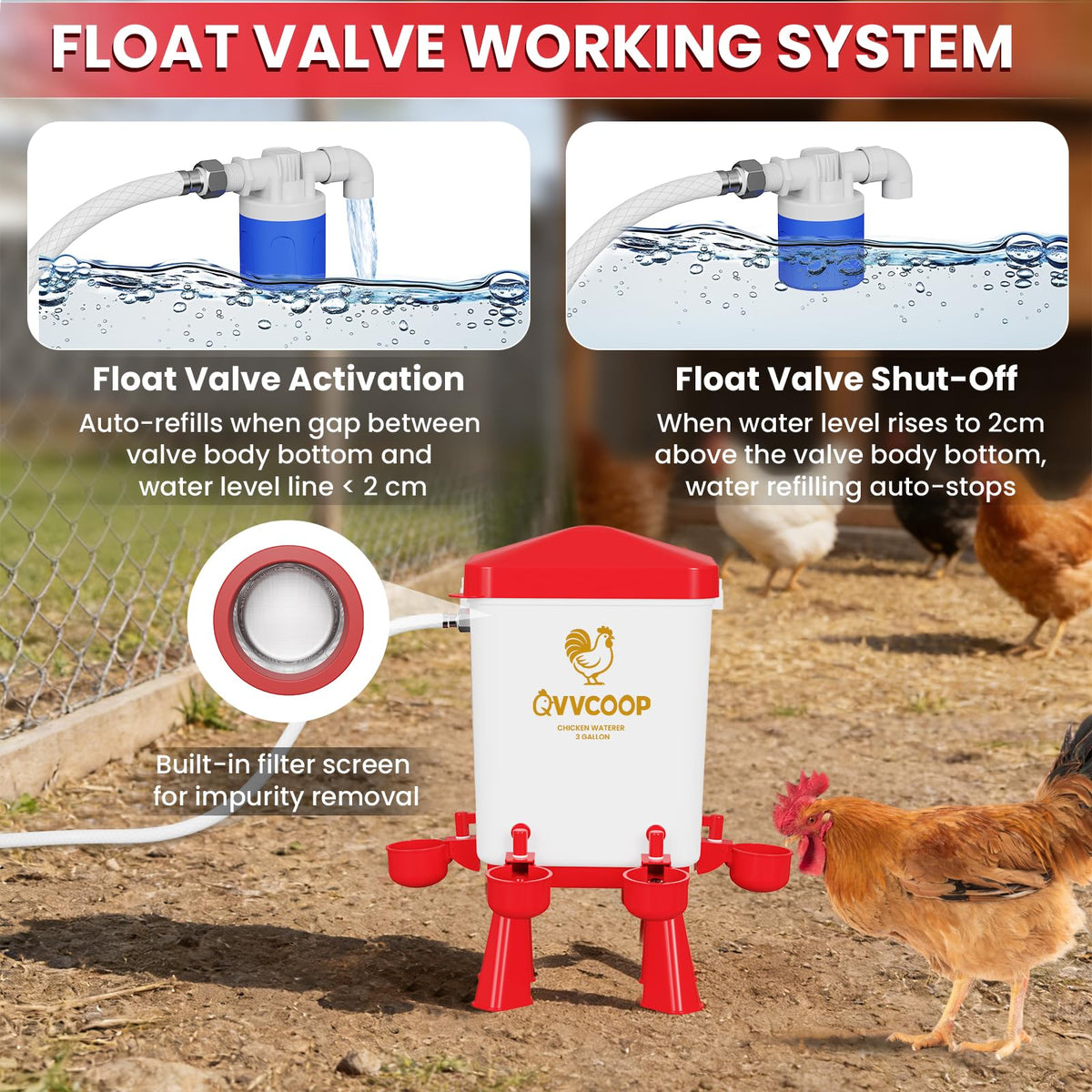 QVVCOOP 3-gallon capacity supports longer intervals between refills.