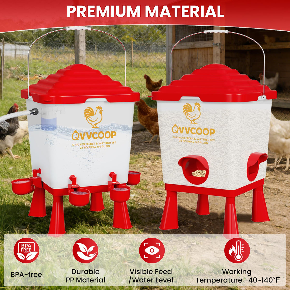 QVVCOOP large-capacity poultry waterer ideal for mid to large coops