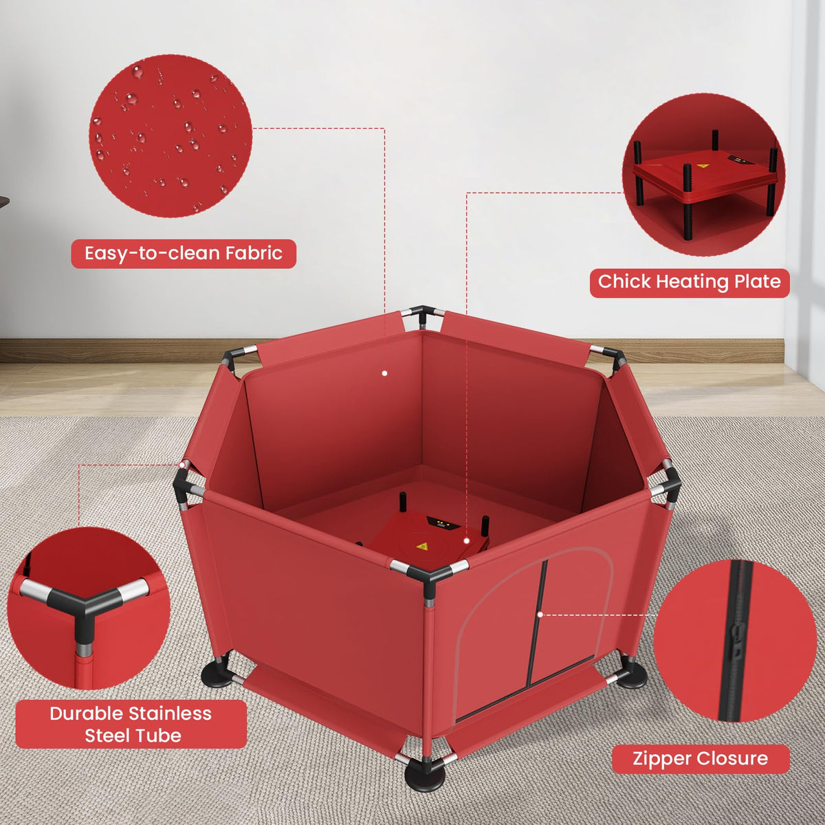 QVVCOOP moisture-absorbing bedding reduces odors, keeping the brooder clean.