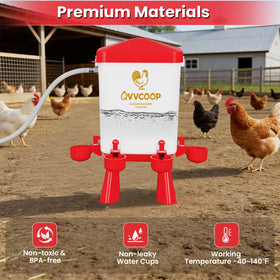 QVVCOOP waterer installed in coop demonstrates versatile standing or hanging use.