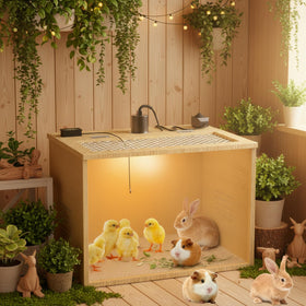 QVVCOOP wooden brooder box features durable thick wood panels for daily use.