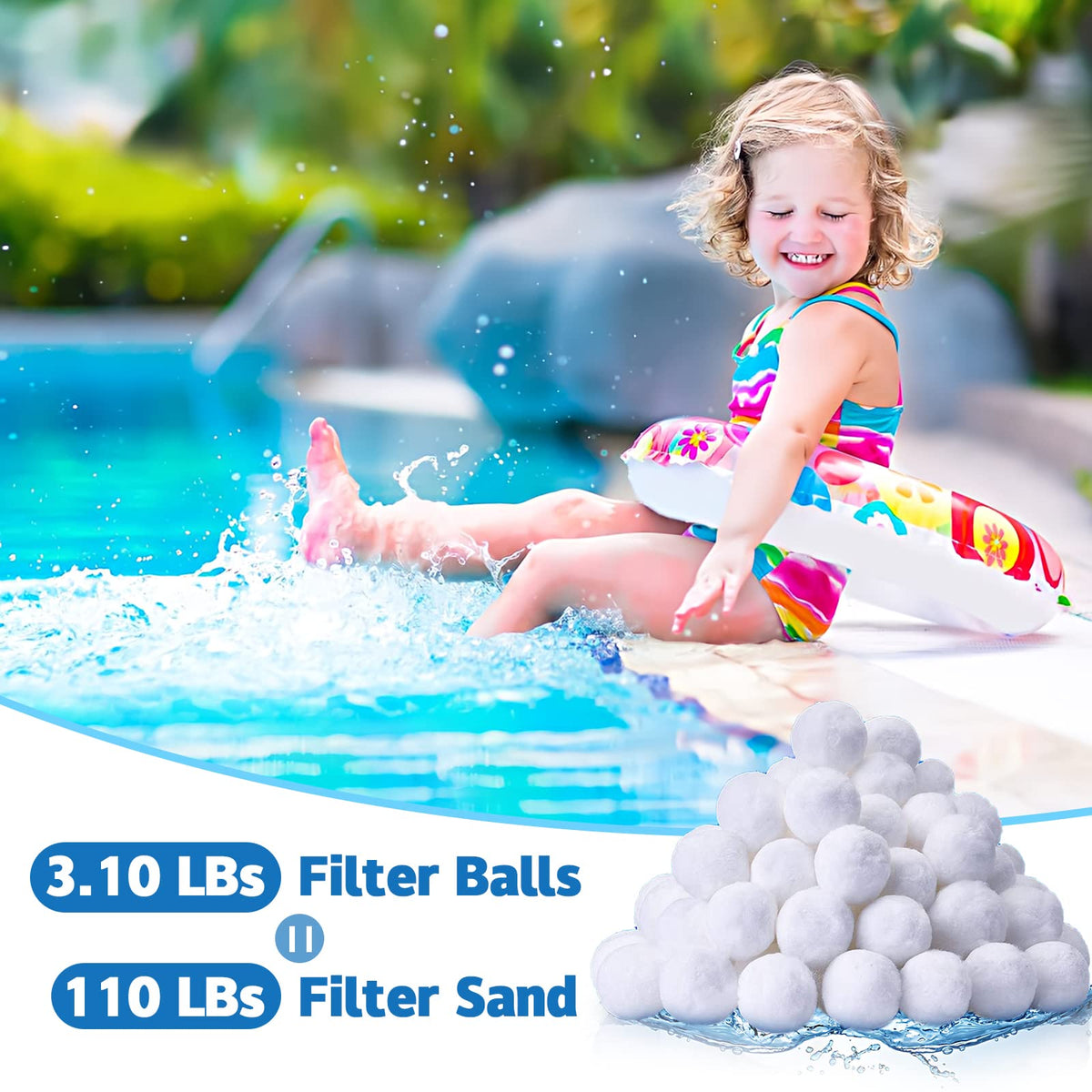 QwayHome filter balls in water demonstrating potential for clear pool water
